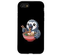 Pappagallo grigio africano kawaii che mangia il proprietario di uccelli ramen divertente Custodia per iPhone SE (2020) / 7/8