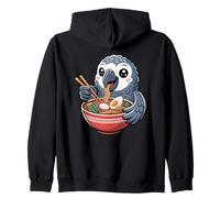 Pappagallo Grigio Africano Kawaii Che Mangia Il Proprietario di Uccelli Ramen Divertente Felpa con Cappuccio