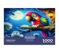 Pappagallo Puzzle da Assemblare Classico Cartoncino Pappagallo sul Ramo in Notte Luminosa dalla Luna Adatto ai Principianti Stimolante Mentale 52x38cm/1000pezzi