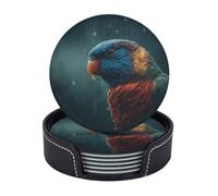 Pappagallo sotto la pioggia, sottobicchieri rotondi per la protezione del tavolo, sottobicchieri in pelle per tazze da tè, accessori da bar, regali di