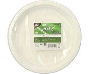 PAPSTAR 50 piatti, canna da zucchero pure, indivisi, Ø 23 cm, 2 cm, bianco