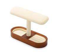 Papten Supporto per orologio in legno, supporto per orologio da polso, con anelli, orecchini, organizer per gioielli, display per uomo e donna (beige)