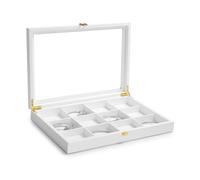 Papten Vassoio per gioielli impilabile con coperchio in pelle, bianco, portagioielli organizer per gioielli, cassetto, 12 scomparti per collane, anelli