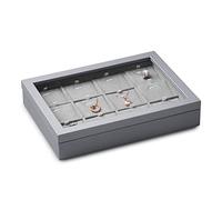 Papten Vassoio portagioie impilabile in pelle con coperchio, portagioie organizzatore di gioielli cassetto portagioie 12 scomparti per collane (grigio)