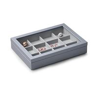 Papten Vassoio portagioie impilabile in pelle con coperchio, portagioie organizzatore di gioielli cassetto portagioie 12 scomparti, 25x18x4,5cm (grigio)