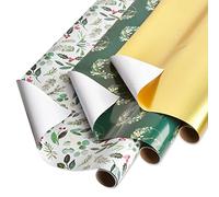 Papyrus Pacchetto di carta da regalo natalizia, agrifoglio, corona e oro (3 rotoli, 67,5 piedi quadrati)