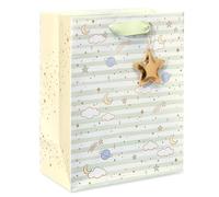 Papyrus Sacchetto regalo grande da 33 cm (celeste con strisce) per baby shower, neonati e tutte le occasioni (1 sacchetto)