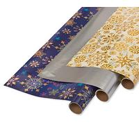 Papyrus Wrapping Paper Rolls for Christmas, Hanukkah, and All Holidays, Snowflakes Print and Metallic Silver (3 Rolls, 62.5 sq. ft.)
