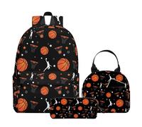 PAQGSREM 3 zaini per la scuola per ragazzi e ragazze, zaino per bambini per studenti delle scuole elementari e medie, grande capacità, 43 cm, con scatola per il pranzo e astuccio (Panda), Basket 02,