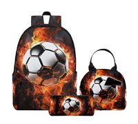 PAQGSREM 3 zaini per la scuola per ragazzi e ragazze, zaino per bambini per studenti delle scuole elementari e medie, grande capacità, 43 cm, con scatola per il pranzo e astuccio (Panda), Calcio 01,