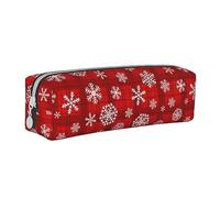 PAQGSREM Astuccio in lattice rosso natalizio con fiocchi di neve bianchi, portapenne, astuccio in pelle per matite, organizer con cerniera per cosmetici e trucchi, Come nella foto, Taglia unica,
