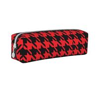 PAQGSREM Astuccio rosso con motivo a quadri pied de poule, portapenne, in pelle, organizer con cerniera, per cosmetici e trucchi, Come nella foto, Taglia unica, Astuccio per matite