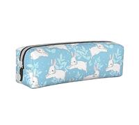 PAQGSREM Blue Rabbit disegnato a mano coniglietto stampa foglia astuccio portapenne in pelle astuccio organizer cerniera cosmetici trucco Storage Bag, Come nella foto, Taglia unica, Astuccio per
