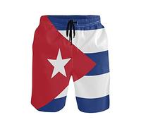 PAQGSREM Costume da bagno da uomo con bandiera del Porto Rico, ad asciugatura rapida, pantaloncini da spiaggia con fodera in rete e tasche, Bandiera Cuba Cuba, L