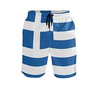 PAQGSREM Costume da bagno da uomo con bandiera del Porto Rico, ad asciugatura rapida, pantaloncini da spiaggia con fodera in rete e tasche, Bandiera greca, L