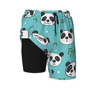 PAQGSREM Costume da bagno da uomo con fodera a compressione, ad asciugatura rapida, pantaloncini da spiaggia, Panda Bear, L