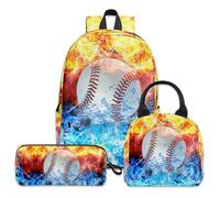 PAQGSREM Set di 3 zaini con borsa per il pranzo per ragazze e ragazzi, set di zaino, borsa per la scuola, borsa per libri e portapranzo, astuccio per bambini, scuola elementare (verde camo), Fire