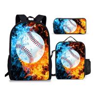 PAQGSREM Set di zaino da calcio per la scuola, 43 cm, casual, con portapranzo, zaino per bambini e astuccio, per adolescenti, ragazzi, uomini, studenti, Ice & Fire-baseball, Taglia unica, Astuccio per