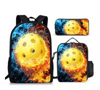 PAQGSREM Set di zaino da calcio per la scuola, 43 cm, casual, con portapranzo, zaino per bambini e astuccio, per adolescenti, ragazzi, uomini, studenti, Ice & fire-pickleball, Taglia unica, Astuccio