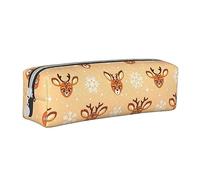 PAQGSREM Simpatico astuccio per matite con stampa di cervi e fiocchi di neve in stile cartone animato, portapenne in pelle, organizer per cosmetici, con cerniera, Come nella foto, Taglia unica,