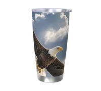 PAQOLSMCKR Bicchiere in acciaio inossidabile con coperchio, 590 ml, bicchiere isolato, aquila, mosche nel cielo, tazza da caffè per viaggi, riutilizzabile, tazza per auto a doppia parete isolata per