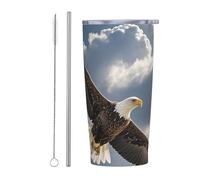 PAQOLSMCKR Bicchiere in acciaio inossidabile con coperchio, 590 ml, bicchiere isolato, aquila, mosche nel cielo, tazza da caffè per viaggi, riutilizzabile, tazza per auto a doppia parete isolata per