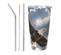 PAQOLSMCKR Bicchiere in acciaio inossidabile con coperchio, 590 ml, bicchiere isolato, aquila, mosche nel cielo, tazza da caffè per viaggi, riutilizzabile, tazza per auto a doppia parete isolata per
