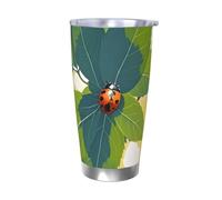 PAQOLSMCKR Bicchiere in acciaio inossidabile con coperchio, 590 ml, bicchiere isolato con foglie e coccinelle, tazza da caffè riutilizzabile per auto a doppia parete per caffè