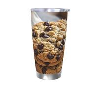 PAQOLSMCKR Bicchiere in acciaio inossidabile con coperchio, 590 ml, bicchiere isolato con gocce di cioccolato, biscotti, tazza da caffè per viaggi, riutilizzabile, tazza per auto a doppia parete