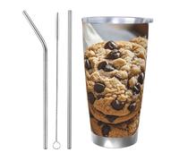 PAQOLSMCKR Bicchiere in acciaio inossidabile con coperchio, 590 ml, bicchiere isolato con gocce di cioccolato, biscotti, tazza da caffè per viaggi, riutilizzabile, tazza per auto a doppia parete
