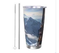 PAQOLSMCKR Bicchiere in acciaio inossidabile con coperchio, 590 ml, bicchiere isolato con sci sulla montagna, tazza da caffè per viaggi, riutilizzabile, tazza per auto a doppia parete isolata per