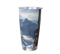PAQOLSMCKR Bicchiere in acciaio inossidabile con coperchio, 590 ml, bicchiere isolato con sci sulla montagna, tazza da caffè per viaggi, riutilizzabile, tazza per auto a doppia parete isolata per
