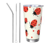 PAQOLSMCKR Bicchiere in acciaio inossidabile con coperchio, 590 ml, bicchiere isolato, motivo coccinelle, tazza da caffè maculata infinita per viaggi, riutilizzabile, tazza per auto a doppia parete