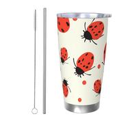 PAQOLSMCKR Bicchiere in acciaio inossidabile con coperchio, 590 ml, bicchiere isolato, motivo coccinelle, tazza da caffè maculata infinita per viaggi, riutilizzabile, tazza per auto a doppia parete