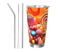 PAQOLSMCKR Bicchiere in acciaio inossidabile con coperchio, 590 ml, bicchiere isolato per caramelle dolci, tazza da caffè per viaggi, riutilizzabile, tazza per auto a doppia parete isolata per caffè