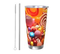 PAQOLSMCKR Bicchiere in acciaio inossidabile con coperchio, 590 ml, bicchiere isolato per caramelle dolci, tazza da caffè per viaggi, riutilizzabile, tazza per auto a doppia parete isolata per caffè