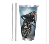 PAQOLSMCKR Bicchiere in acciaio inossidabile con coperchio, 590 ml, bicchiere isolato per mountain bike, torneo, tazza da caffè per viaggi, riutilizzabile, tazza per auto a doppia parete isolata per