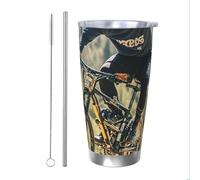 PAQOLSMCKR Bicchiere in acciaio inossidabile con coperchio, 590 ml, bicchiere isolato per mountain bike, torneo, tazza da caffè per viaggi, riutilizzabile, tazza per auto a doppia parete isolata per