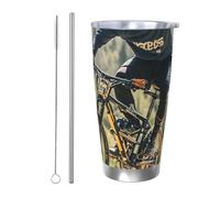 PAQOLSMCKR Bicchiere in acciaio inossidabile con coperchio, 590 ml, bicchiere isolato per mountain bike, torneo, tazza da caffè per viaggi, riutilizzabile, tazza per auto a doppia parete isolata per