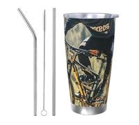 PAQOLSMCKR Bicchiere in acciaio inossidabile con coperchio, 590 ml, bicchiere isolato per mountain bike, torneo, tazza da caffè per viaggi, riutilizzabile, tazza per auto a doppia parete isolata per
