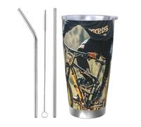 PAQOLSMCKR Bicchiere in acciaio inossidabile con coperchio, 590 ml, bicchiere isolato per mountain bike, torneo, tazza da caffè per viaggi, riutilizzabile, tazza per auto a doppia parete isolata per