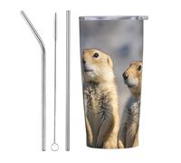 PAQOLSMCKR Bicchiere in acciaio inossidabile con coperchio, 590 ml, isolamento sottovuoto, due cani della prateria, tazza da caffè per viaggi, riutilizzabile, tazza da caffè a doppia parete