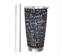 PAQOLSMCKR Bicchiere in acciaio inossidabile con coperchio, 590 ml, tazza da caffè con formula matematica, tazza da caffè riutilizzabile per auto, tazza a doppia parete isolata per caffè
