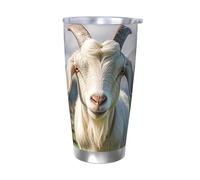 PAQOLSMCKR Bicchiere in acciaio inossidabile con coperchio, 590 ml, tazza isolata con animali da fattoria, capra, tazza da caffè per viaggi, riutilizzabile, tazza per auto a doppia parete isolata per