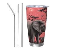 PAQOLSMCKR Bicchiere in acciaio inossidabile con coperchio, 590 ml, tazza isolata con luna rosa, elefante, tazza da caffè per viaggi, riutilizzabile, tazza per auto a doppia parete isolata per caffè
