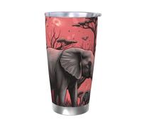 PAQOLSMCKR Bicchiere in acciaio inossidabile con coperchio, 590 ml, tazza isolata con luna rosa, elefante, tazza da caffè per viaggi, riutilizzabile, tazza per auto a doppia parete isolata per caffè