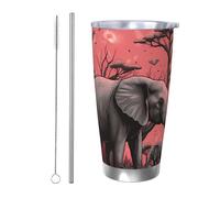 PAQOLSMCKR Bicchiere in acciaio inossidabile con coperchio, 590 ml, tazza isolata con luna rosa, elefante, tazza da caffè per viaggi, riutilizzabile, tazza per auto a doppia parete isolata per caffè