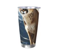 PAQOLSMCKR Bicchiere in acciaio inossidabile con coperchio, 590 ml, tazza isolata con pantera leone di montagna, tazza da caffè riutilizzabile per auto a doppia parete isolata per caffè