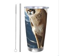 PAQOLSMCKR Bicchiere in acciaio inossidabile con coperchio, 590 ml, tazza isolata con pantera leone di montagna, tazza da caffè riutilizzabile per auto a doppia parete isolata per caffè