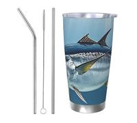 PAQOLSMCKR Bicchiere in acciaio inossidabile con coperchio, 590 ml, tazza isolata per tonno rosso tonno thunnus tazza da caffè per viaggio riutilizzabile tazza per auto doppia parete isolata tazza per